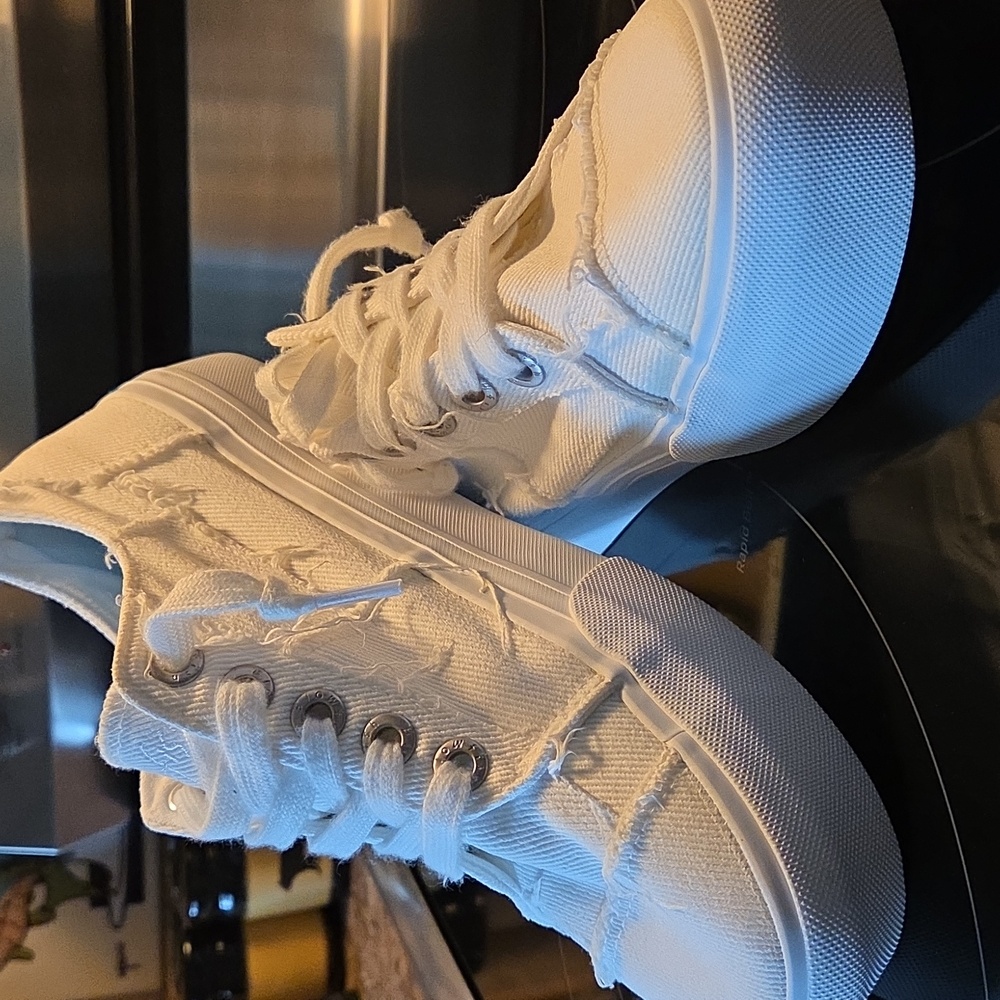 Blowfish White Distressed Canvas Platform Sneakers